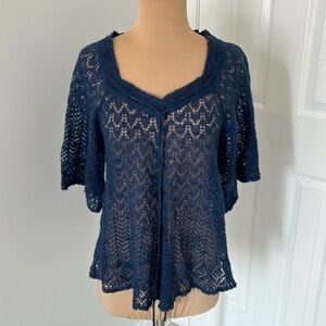 Free People Lambswool/Mohair Blue Open Knit Sweater